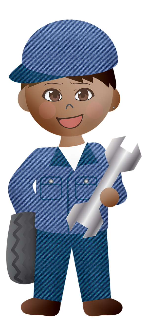 digitale Zeichnung eines kindlichen Handwerkers mit Schraubschlüssel