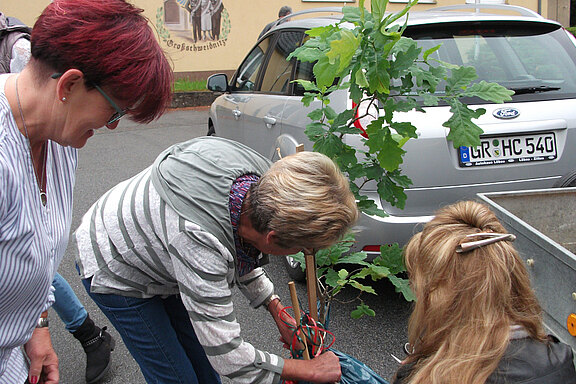 Baumsetzling Übergabe vor Schützengesellschaft Großschweidnitz